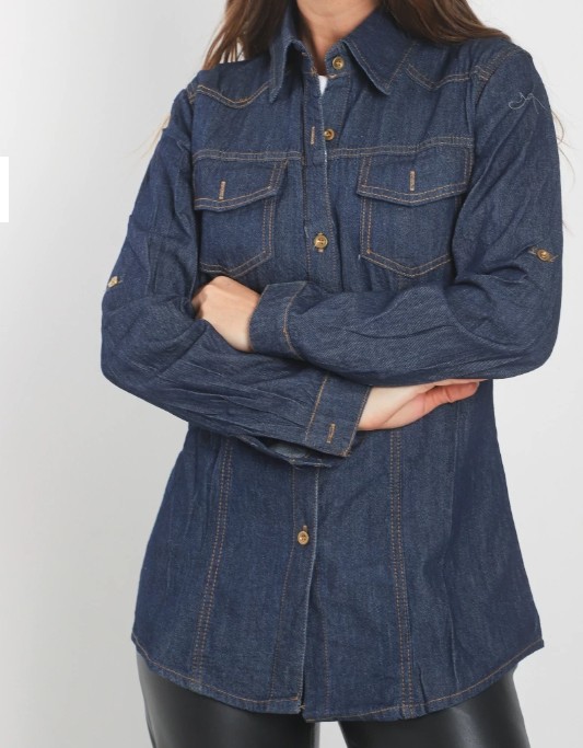 Camisa de jeans azul